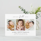 Modern Three Foto Baby Birth Ankündigung (Stehend Vorderseite)