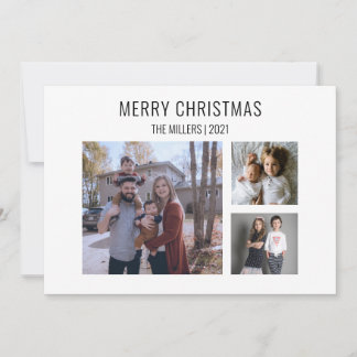 Modern Three Foto Christmas Card - White Feiertagskarte