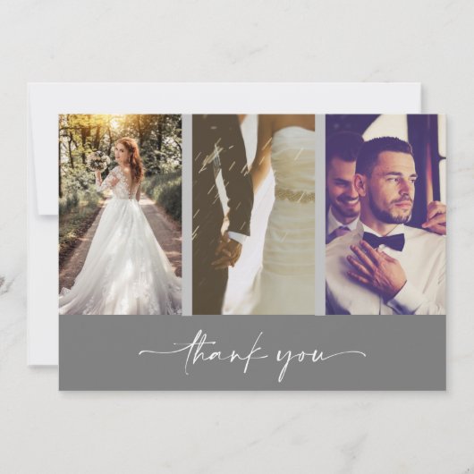 Modern Three Foto Gray Wedding Vielen Dank Dankeskarte (Vorderseite)
