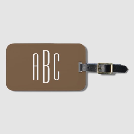 Modern Three Letter Mit Monogramm Brown Gepäckanhänger (Vorderseite (Horizontal))