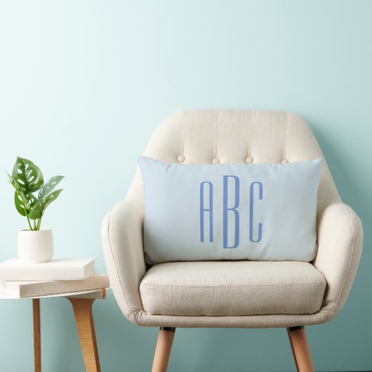 Modern Three Letter Monogram Light Blue Lendenkissen (Stuhl )