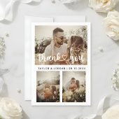 Modern Three Photo Collage Heart Script Wedding  Dankeskarte
