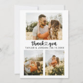 Modern Three Photo Collage Heart Script Wedding  Dankeskarte (Vorderseite)