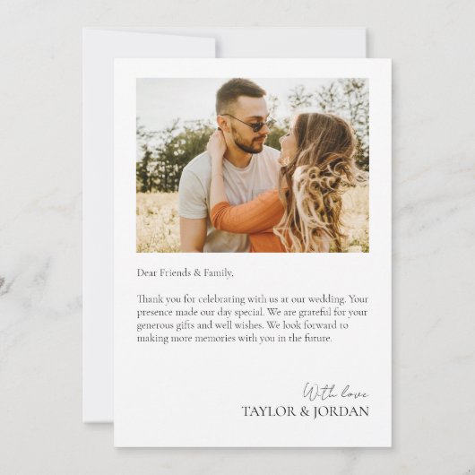 Modern Three Photo Collage Heart Script Wedding  Dankeskarte (Rückseite)