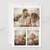 Modern Three Photo Collage Heart Script Wedding  Dankeskarte (Vorderseite)