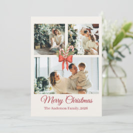 Modern Three-Photo Holiday Family Collage Feiertagskarte