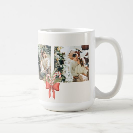 Modern Three-Photo Holiday Family Collage Kaffeetasse (Rechts)