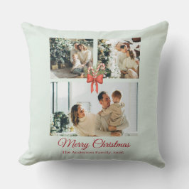 Modern Three-Photo Holiday Family Collage Kissen