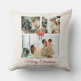 Modern Three-Photo Holiday Family Collage Kissen