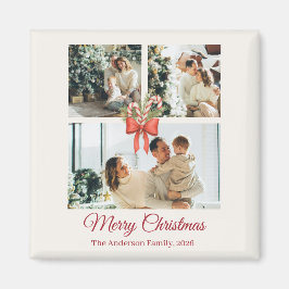 Modern Three-Photo Holiday Family Collage Magnet
