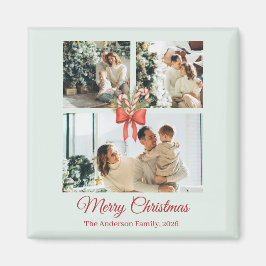 Modern Three-Photo Holiday Family Collage Magnet