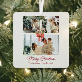 Modern Three-Photo Holiday Family Collage Ornament Aus Metall