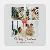 Modern Three-Photo Holiday Family Collage Ornament Aus Metall (Rückseite)