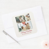 Modern Three-Photo Holiday Family Collage Quadratischer Aufkleber (Umschlag)