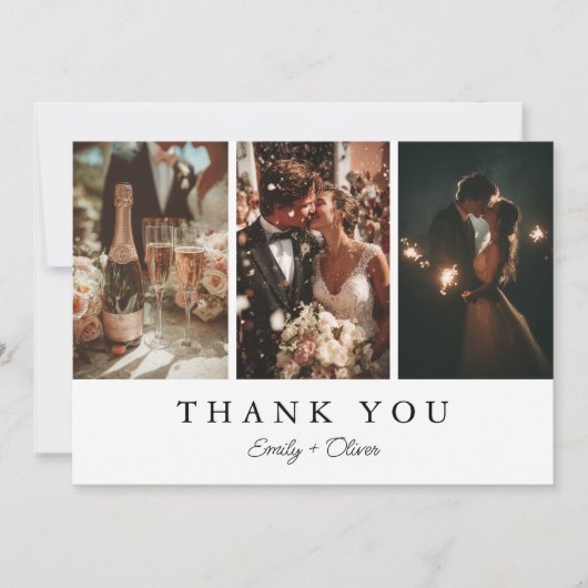 Modern Three Photo Wedding Thank You Card Dankeskarte (Vorderseite)