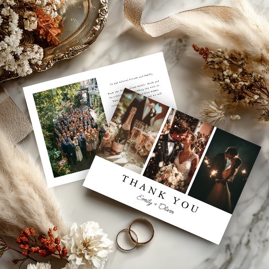 Modern Three Photo Wedding Thank You Card Dankeskarte