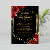 Modern Tiara Floral Red Gold Quinceanera Foil Invi Folieneinladung (Stehend vorne)