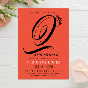 Modern Tiara Orange Red 15. Quinceañera Party Einladung