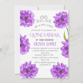 Modern Tiara Quinceañera Lila Lavender Birthday Einladung