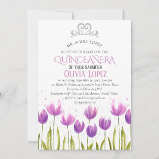 Modern Tiara Quinceañera Lila Lavender Birthday Einladung