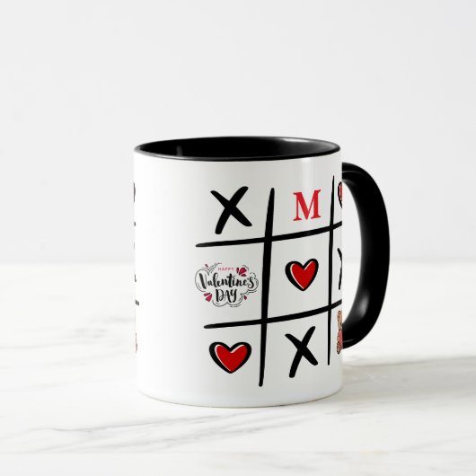 Modern Tic Tac Toe Valentines Day Initial Tasse (VorderseiteRechts)