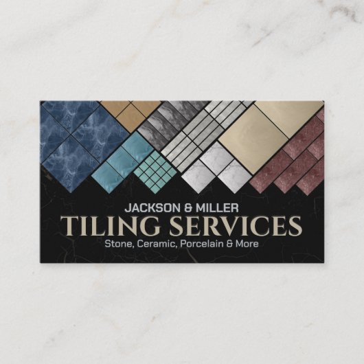Modern Tiling Services Black Marble Tile Collage Visitenkarte (Vorderseite)
