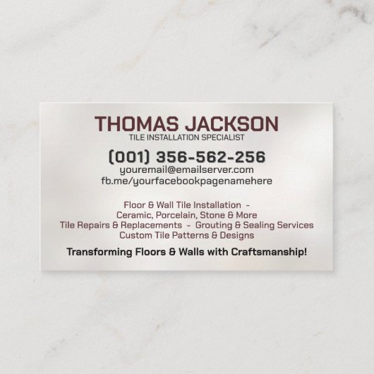 Modern Tiling Services Black Marble Tile Collage Visitenkarte (Rückseite)