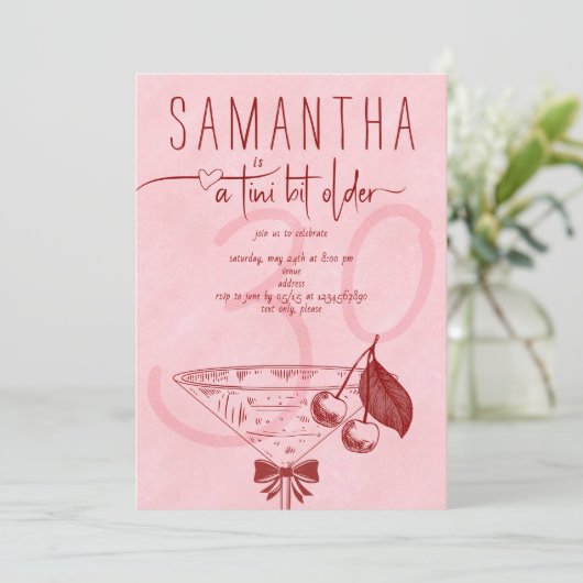 Modern Tini Bit Older Bow Cherry Martini Geburtsta Einladung (Stehend Vorderseite)