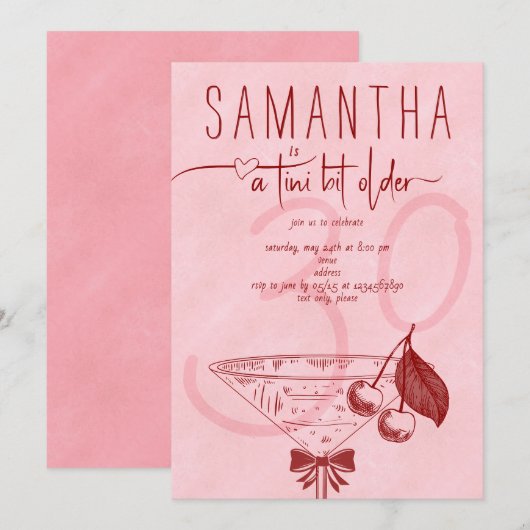 Modern Tini Bit Older Bow Cherry Martini Geburtsta Einladung (Vorne/Hinten)