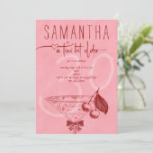 Modern Tini Bit Older Cherry Martini Bow Birthday Einladung (Stehend Vorderseite)