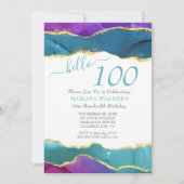 Modern Tinte Gold Magenta Lila Aquamarin 100. Gebu Einladung (Vorderseite)