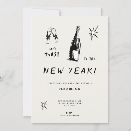Modern Toast to the New Year 2026 Bold Typo Einladung (Vorderseite)