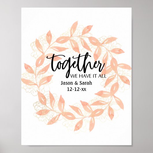 Modern Together Quote & Coral Leaves Personalized Poster (Vorne)