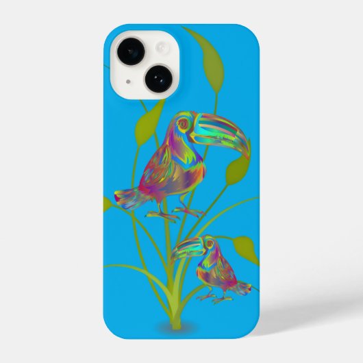 Modern Toucan Art with Plants Turquoise Phone Case iPhone Hülle (Rückseite)