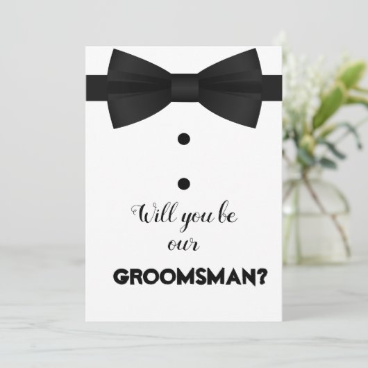 Modern Trauzeuge Bow Brush Script Request Einladung (Stehend Vorderseite)