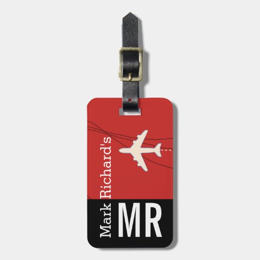 Modern Traveller name & initials stilvoll rot Gepäckanhänger (Vorderseite vertikal)