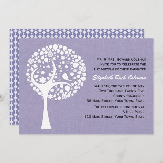 Modern Tree Bat Mitzvah Einladung (Vorne/Hinten)