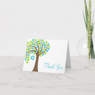 Modern Tree of Life Teal Blue Green Thank You Dankeskarte