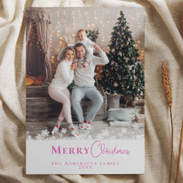 Modern Trendrosa Weihnachts-Foto Schneeflocken Feiertagskarte