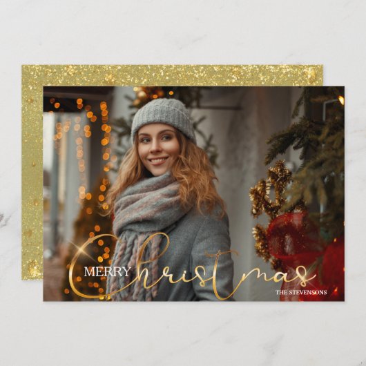 Modern Trendy 1 Foto Weihnachtskarte Feiertagskarte (Vorne/Hinten)