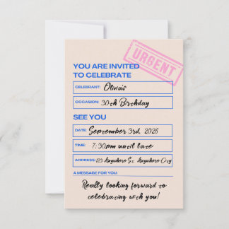 Modern, Trendy, 30th Birthday Invitation Einladung