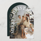 Modern Trendy Arched Merry Christmas Family Photo Einladung (Vorne/Hinten)
