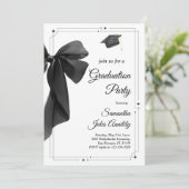 Modern Trendy Black Bow Graduation Party Einladung (Stehend Vorderseite)