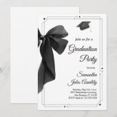 Modern Trendy Black Bow Graduation Party Einladung (Vorne/Hinten)