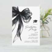 Modern Trendy Black Bow Graduation Party  Einladung (Stehend Vorderseite)