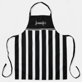 Modern trendy black white stripes monogram name schürze (Vorderseite)