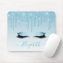 Modern Trendy Blue Glitter Lashes Stylish Script