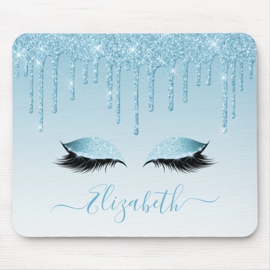 Modern Trendy Blue Glitter Lashes Stylish Script Mousepad (Vorne)