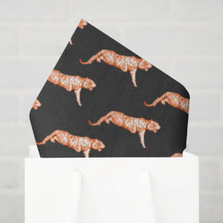Modern Trendy Bright Orange Tiger on Black Seidenpapier