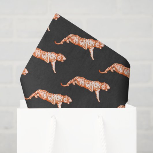 Modern Trendy Bright Orange Tiger on Black Seidenpapier (Geschenk Tasche)